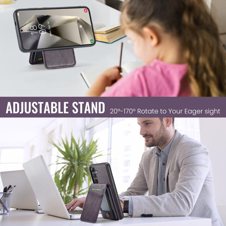 For Samsung Galaxy S25+ 5G Fierre Shann Cowhide Vertical Flip Magnetic Card Holder Phone Case(Purple) - Galaxy S25+ 5G Cases by FIERRE SHANN | Online Shopping UK | buy2fix