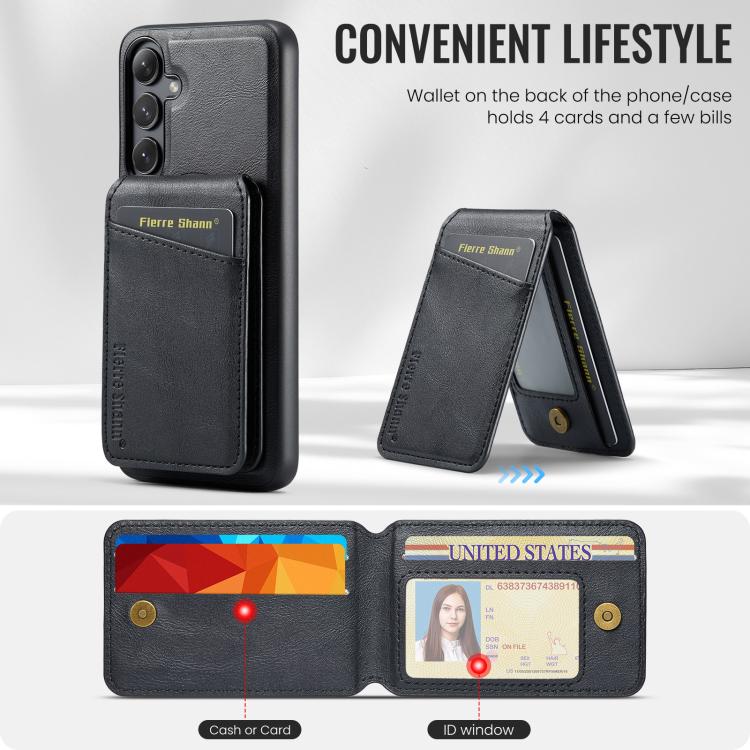 For Samsung Galaxy S24 FE 5G Fierre Shann Cowhide Vertical Flip Magnetic Card Holder Phone Case(Black) - Galaxy S24 FE 5G Cases by FIERRE SHANN | Online Shopping UK | buy2fix