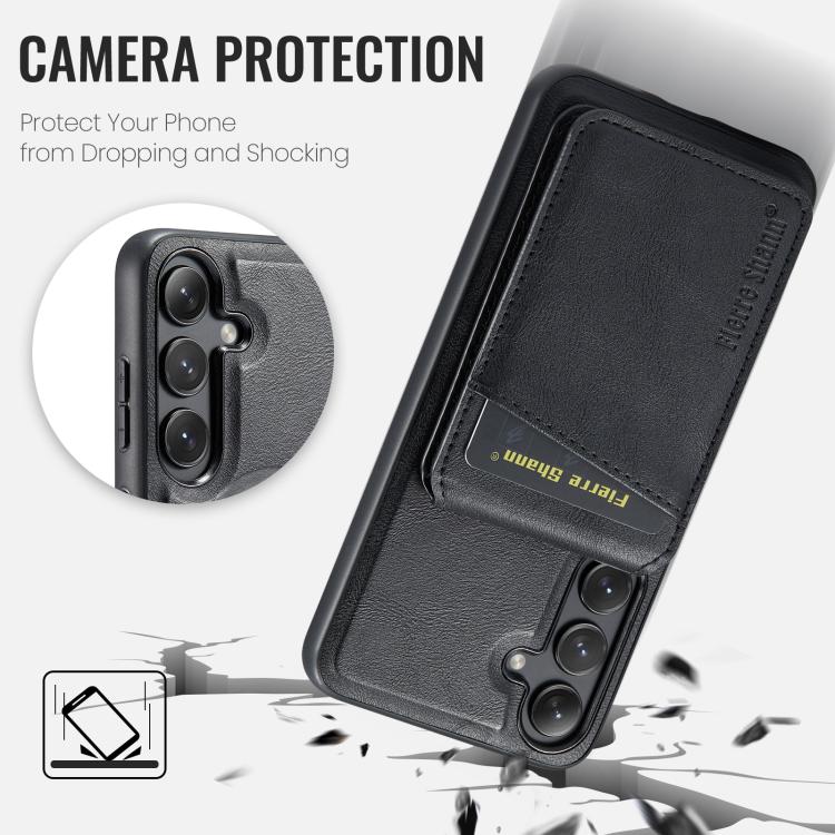 For Samsung Galaxy S24 FE 5G Fierre Shann Cowhide Vertical Flip Magnetic Card Holder Phone Case(Black) - Galaxy S24 FE 5G Cases by FIERRE SHANN | Online Shopping UK | buy2fix