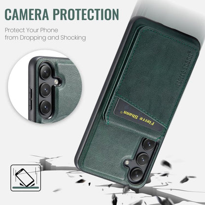 For Samsung Galaxy S24 FE 5G Fierre Shann Cowhide Vertical Flip Magnetic Card Holder Phone Case(Green) - Galaxy S24 FE 5G Cases by FIERRE SHANN | Online Shopping UK | buy2fix