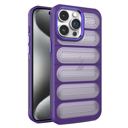 For iPhone 15 Pro Max Cooling Armor Translucent Mesh Breathable Phone Case(Purple) by buy2fix