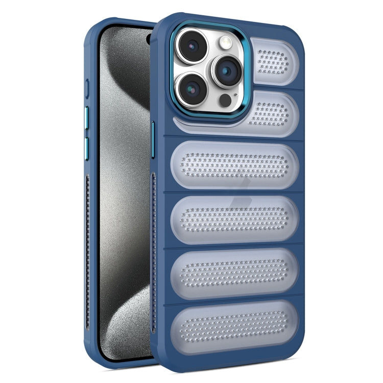 For iPhone 15 Pro Max Cooling Armor Translucent Mesh Breathable Phone Case(Blue) by buy2fix