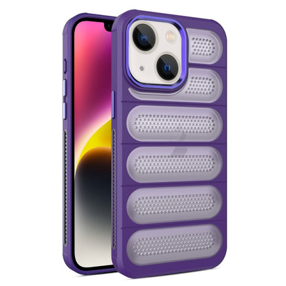 For iPhone 14 Cooling Armor Translucent Mesh Breathable Phone Case(Purple) by buy2fix