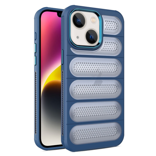 For iPhone 14 Cooling Armor Translucent Mesh Breathable Phone Case(Blue) by buy2fix