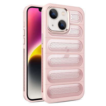 For iPhone 14 Cooling Armor Translucent Mesh Breathable Phone Case(Pink) by buy2fix