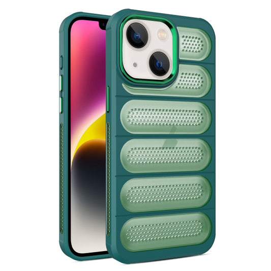 For iPhone 14 Cooling Armor Translucent Mesh Breathable Phone Case(Green) by buy2fix