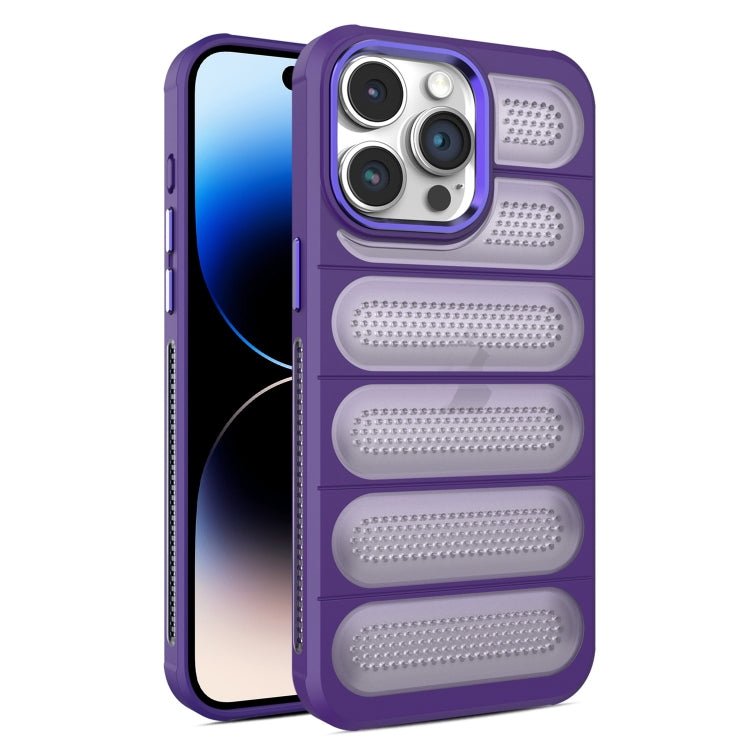 For iPhone 14 Pro Cooling Armor Translucent Mesh Breathable Phone Case(Purple) - iPhone 14 Pro Cases by buy2fix | Online Shopping UK | buy2fix
