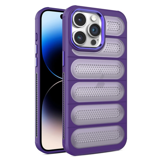 For iPhone 14 Pro Cooling Armor Translucent Mesh Breathable Phone Case(Purple) - iPhone 14 Pro Cases by buy2fix | Online Shopping UK | buy2fix