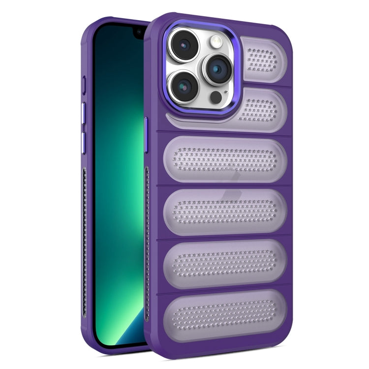 For iPhone 13 Pro Max Cooling Armor Translucent Mesh Breathable Phone Case(Purple) by buy2fix