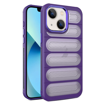 For iPhone 13 Cooling Armor Translucent Mesh Breathable Phone Case(Purple) by buy2fix
