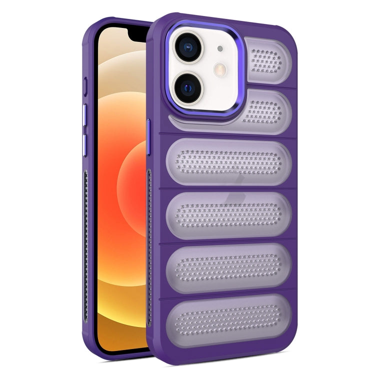 For iPhone 12 Cooling Armor Translucent Mesh Breathable Phone Case(Purple) by buy2fix