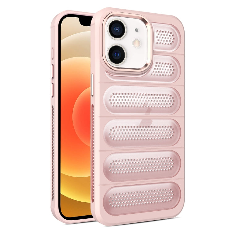 For iPhone 12 Cooling Armor Translucent Mesh Breathable Phone Case(Pink) by buy2fix