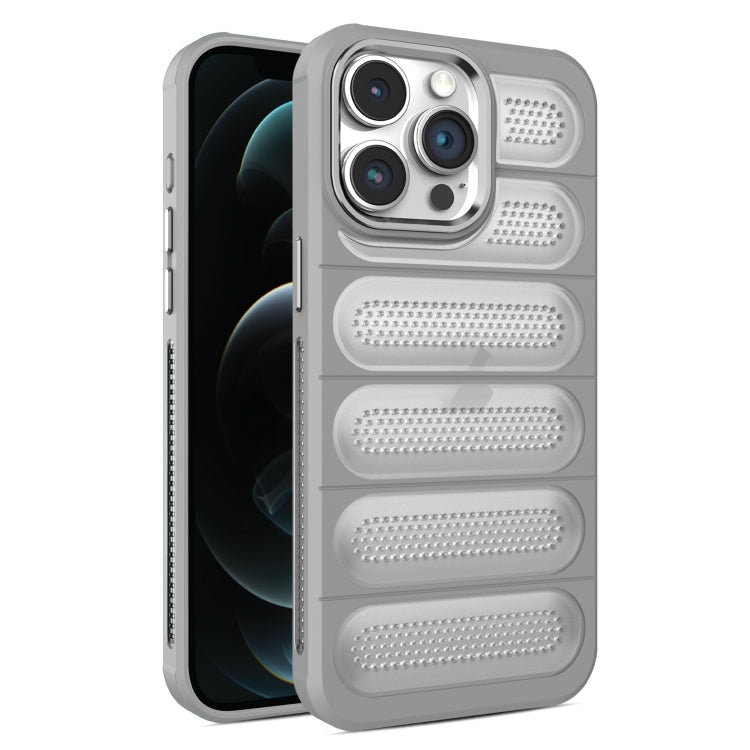For iPhone 12 Pro Max Cooling Armor Translucent Mesh Breathable Phone Case(Grey) by buy2fix