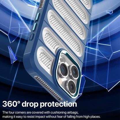 For iPhone 15 Pro Cooling Armor Translucent Mesh Breathable Phone Case(Blue) - iPhone 15 Pro Cases by buy2fix | Online Shopping UK | buy2fix