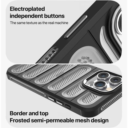 For iPhone 15 Pro Cooling Armor Translucent Mesh Breathable Phone Case(Black) - iPhone 15 Pro Cases by buy2fix | Online Shopping UK | buy2fix