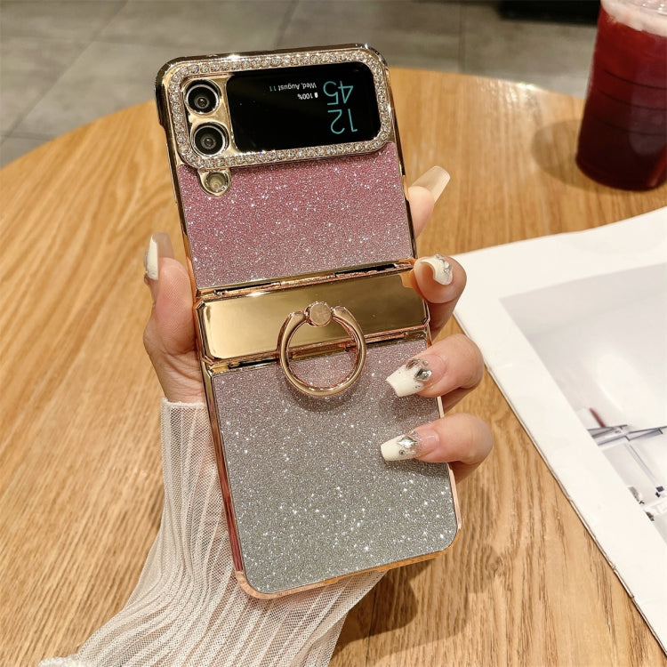 For Samsung Galaxy Z Flip4 5G Electroplated PC Starry Sky Glitter Shockproof Phone Case with Ring(Pink) - Galaxy Z Flip4 5G Cases by buy2fix | Online Shopping UK | buy2fix