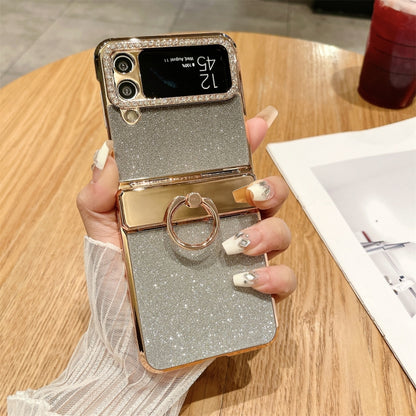 For Samsung Galaxy Z Flip4 5G Electroplated PC Starry Sky Glitter Shockproof Phone Case with Ring(Black) - Galaxy Z Flip4 5G Cases by buy2fix | Online Shopping UK | buy2fix