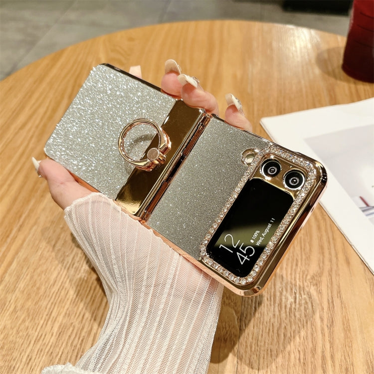 For Samsung Galaxy Z Flip4 5G Electroplated PC Starry Sky Glitter Shockproof Phone Case with Ring(Black) - Galaxy Z Flip4 5G Cases by buy2fix | Online Shopping UK | buy2fix