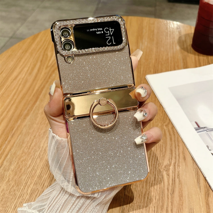 For Samsung Galaxy Z Flip4 5G Electroplated PC Starry Sky Glitter Shockproof Phone Case with Ring(Gold) - Galaxy Z Flip4 5G Cases by buy2fix | Online Shopping UK | buy2fix