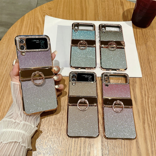 For Samsung Galaxy Z Flip4 5G Electroplated PC Starry Sky Glitter Shockproof Phone Case with Ring(Blue) - Galaxy Z Flip4 5G Cases by buy2fix | Online Shopping UK | buy2fix