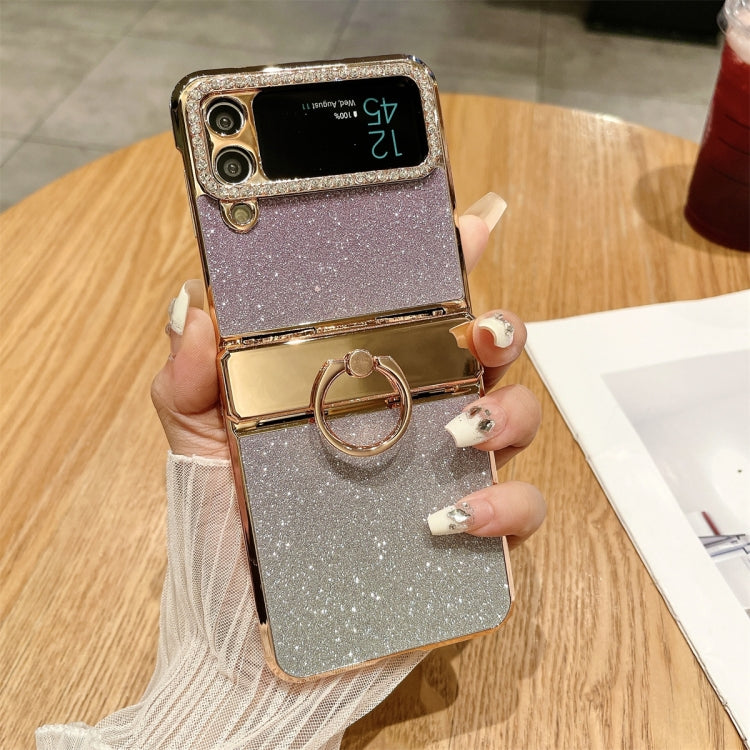 For Samsung Galaxy Z Flip4 5G Electroplated PC Starry Sky Glitter Shockproof Phone Case with Ring(Purple) - Galaxy Z Flip4 5G Cases by buy2fix | Online Shopping UK | buy2fix