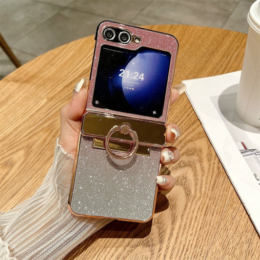For Samsung Galaxy Z Flip5 5G Electroplated PC Starry Sky Glitter Shockproof Phone Case with Ring(Pink) - Galaxy Z Flip5 Cases by buy2fix | Online Shopping UK | buy2fix