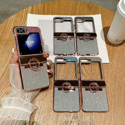 For Samsung Galaxy Z Flip5 5G Electroplated PC Starry Sky Glitter Shockproof Phone Case with Ring(Pink) - Galaxy Z Flip5 Cases by buy2fix | Online Shopping UK | buy2fix