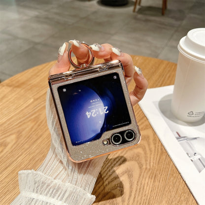 For Samsung Galaxy Z Flip5 5G Electroplated PC Starry Sky Glitter Shockproof Phone Case with Ring(Pink) - Galaxy Z Flip5 Cases by buy2fix | Online Shopping UK | buy2fix