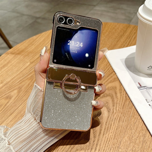 For Samsung Galaxy Z Flip5 5G Electroplated PC Starry Sky Glitter Shockproof Phone Case with Ring(Black) - Galaxy Z Flip5 Cases by buy2fix | Online Shopping UK | buy2fix