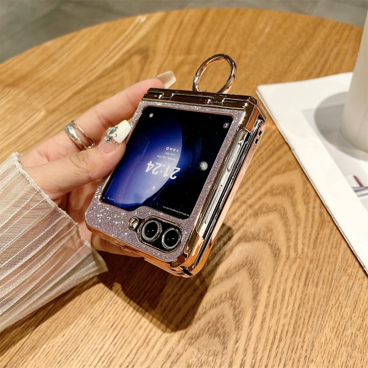 For Samsung Galaxy Z Flip5 5G Electroplated PC Starry Sky Glitter Shockproof Phone Case with Ring(Black) - Galaxy Z Flip5 Cases by buy2fix | Online Shopping UK | buy2fix