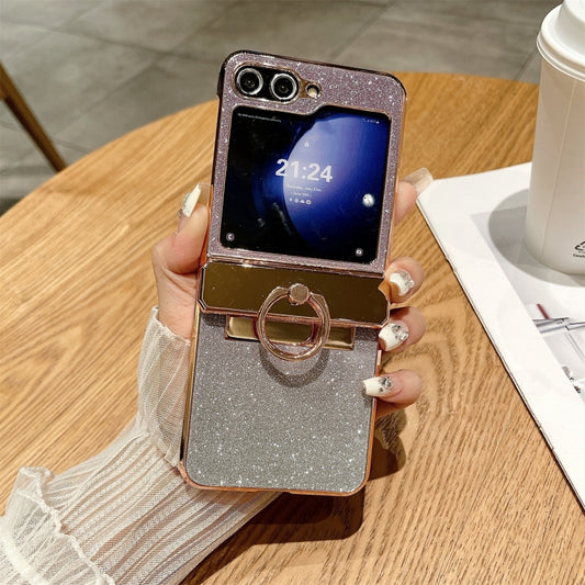 For Samsung Galaxy Z Flip5 5G Electroplated PC Starry Sky Glitter Shockproof Phone Case with Ring(Purple) - Galaxy Z Flip5 Cases by buy2fix | Online Shopping UK | buy2fix