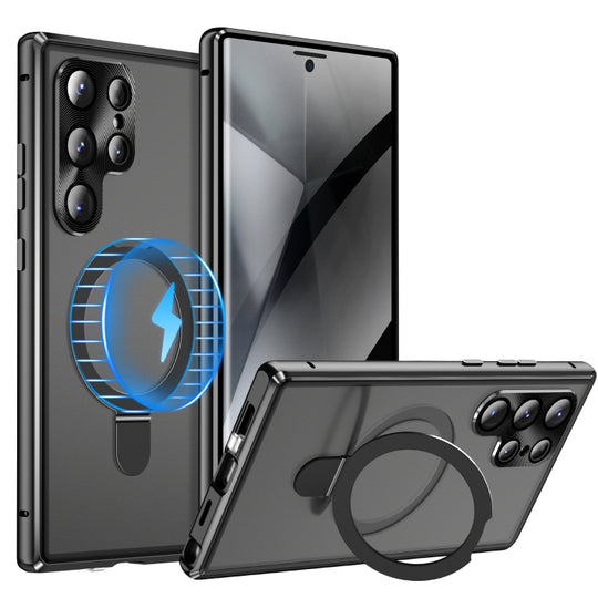 For Samsung Galaxy S23 Ultra 5G MagSafe Magnetic Privacy Frosted Tempered Glass Holder Phone Case(Black)