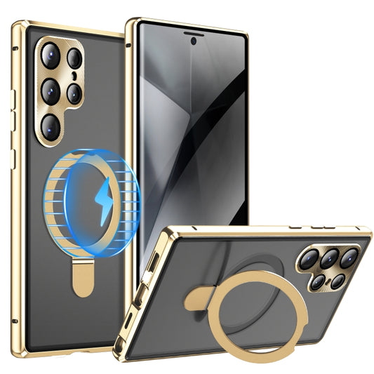 For Samsung Galaxy S23 Ultra 5G MagSafe Magnetic Privacy Frosted Tempered Glass Holder Phone Case(Gold) - Galaxy S23 Ultra 5G Cases by buy2fix | Online Shopping UK | buy2fix