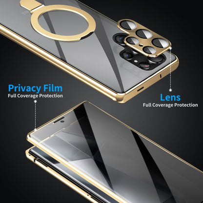 For Samsung Galaxy S23 Ultra 5G MagSafe Magnetic Privacy Frosted Tempered Glass Holder Phone Case(Gold) - Galaxy S23 Ultra 5G Cases by buy2fix | Online Shopping UK | buy2fix