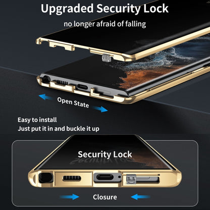 For Samsung Galaxy S23 Ultra 5G MagSafe Magnetic Privacy Frosted Tempered Glass Holder Phone Case(Gold) - Galaxy S23 Ultra 5G Cases by buy2fix | Online Shopping UK | buy2fix