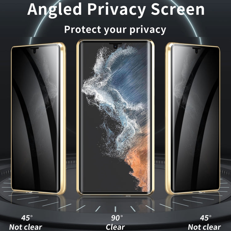 For Samsung Galaxy S23 Ultra 5G MagSafe Magnetic Privacy Frosted Tempered Glass Holder Phone Case(Gold) - Galaxy S23 Ultra 5G Cases by buy2fix | Online Shopping UK | buy2fix