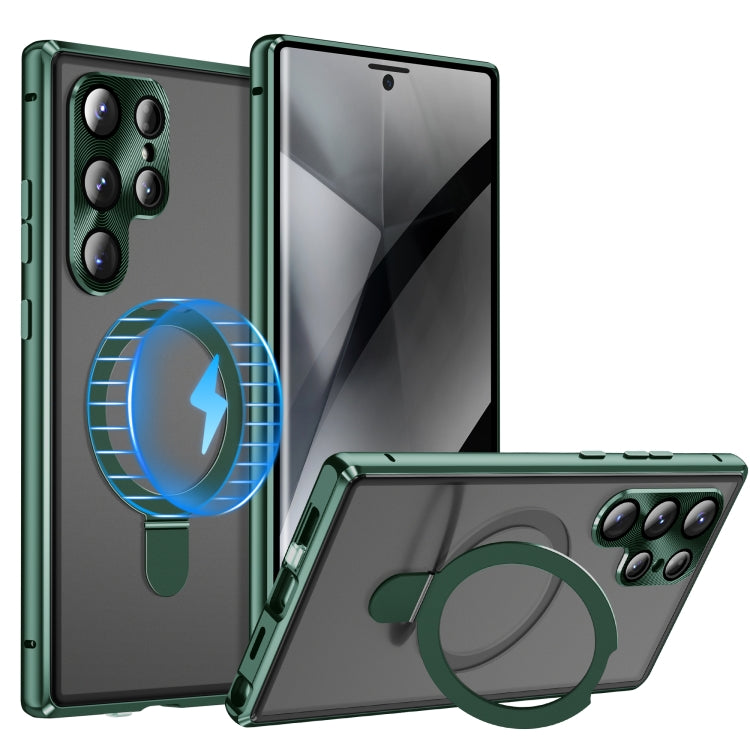 For Samsung Galaxy S23 Ultra 5G MagSafe Magnetic Privacy Frosted Tempered Glass Holder Phone Case(Green) - Galaxy S23 Ultra 5G Cases by buy2fix | Online Shopping UK | buy2fix