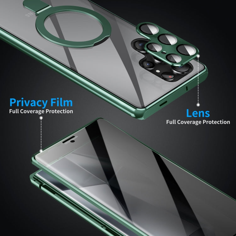 For Samsung Galaxy S23 Ultra 5G MagSafe Magnetic Privacy Frosted Tempered Glass Holder Phone Case(Green) - Galaxy S23 Ultra 5G Cases by buy2fix | Online Shopping UK | buy2fix