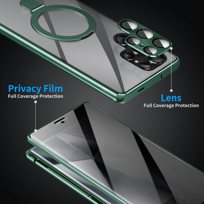 For Samsung Galaxy S23 Ultra 5G MagSafe Magnetic Privacy Frosted Tempered Glass Holder Phone Case(Green) - Galaxy S23 Ultra 5G Cases by buy2fix | Online Shopping UK | buy2fix