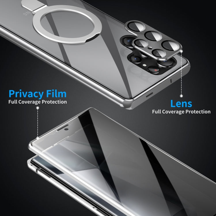 For Samsung Galaxy S23 Ultra 5G MagSafe Magnetic Privacy Frosted Tempered Glass Holder Phone Case(Silver) - Galaxy S23 Ultra 5G Cases by buy2fix | Online Shopping UK | buy2fix