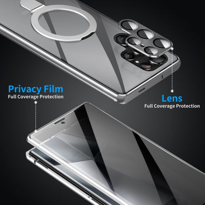 For Samsung Galaxy S23 Ultra 5G MagSafe Magnetic Privacy Frosted Tempered Glass Holder Phone Case(Silver) - Galaxy S23 Ultra 5G Cases by buy2fix | Online Shopping UK | buy2fix