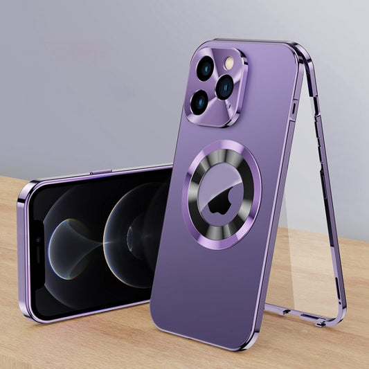 For iPhone 12 Pro Magnetic HD Tempered Glass Phone Case(Purple) - iPhone 12 / 12 Pro Cases by buy2fix | Online Shopping UK | buy2fix