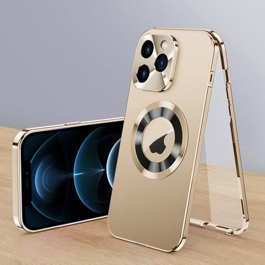 For iPhone 12 Pro Max Magnetic HD Tempered Glass Phone Case(Gold) - iPhone 12 Pro Max Cases by buy2fix | Online Shopping UK | buy2fix