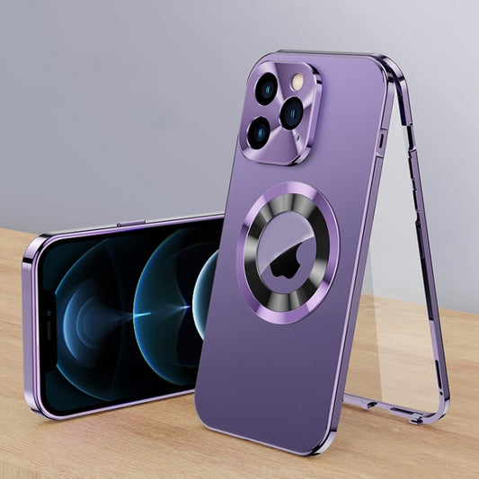 For iPhone 12 Pro Max Magnetic HD Tempered Glass Phone Case(Purple) - iPhone 12 Pro Max Cases by buy2fix | Online Shopping UK | buy2fix