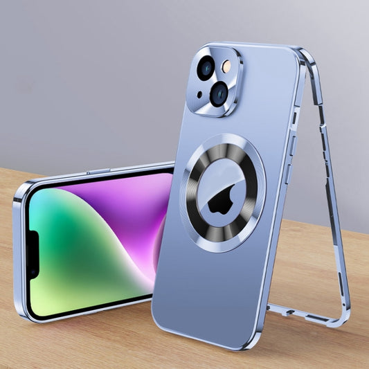For iPhone 14 Magnetic HD Tempered Glass Phone Case(Sierra Blue) - iPhone 14 Cases by buy2fix | Online Shopping UK | buy2fix