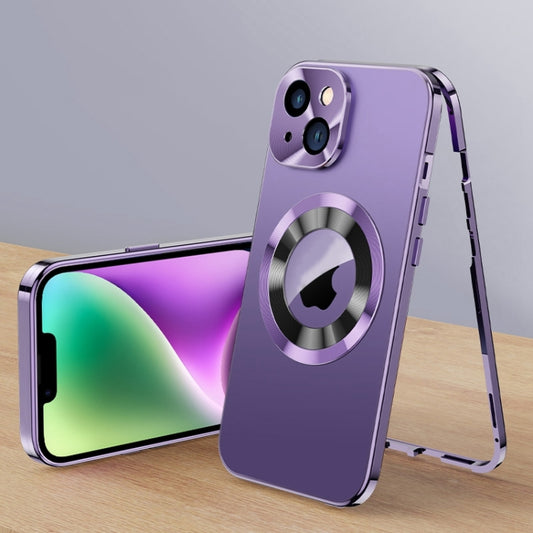 For iPhone 14 Magnetic HD Tempered Glass Phone Case(Purple) - iPhone 14 Cases by buy2fix | Online Shopping UK | buy2fix