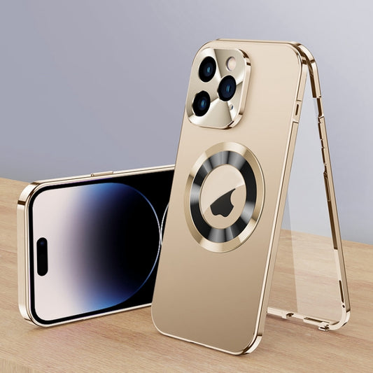 For iPhone 14 Pro Max Magnetic HD Tempered Glass Phone Case(Gold) - iPhone 14 Pro Max Cases by buy2fix | Online Shopping UK | buy2fix