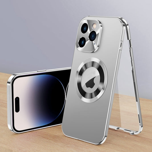 For iPhone 14 Pro Max Magnetic HD Tempered Glass Phone Case(Silver) - iPhone 14 Pro Max Cases by buy2fix | Online Shopping UK | buy2fix