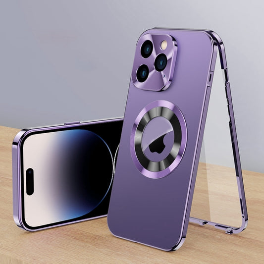 For iPhone 14 Pro Max Magnetic HD Tempered Glass Phone Case(Purple) - iPhone 14 Pro Max Cases by buy2fix | Online Shopping UK | buy2fix