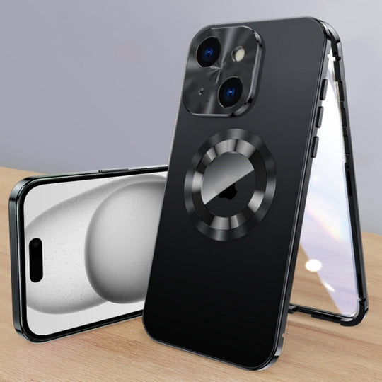 For iPhone 15 Magnetic HD Tempered Glass Phone Case(Black)